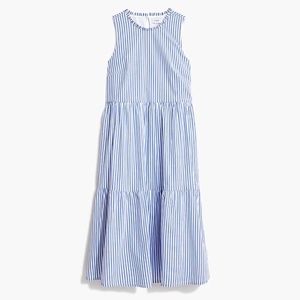 J. Crew Sleeveless Tiered Midi Dress in Cotton Poplin